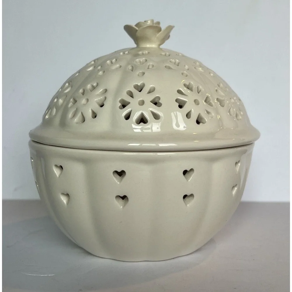 Vintage Hartley Greens Leeds Creamware Covered Trinket Box Potpourri Jar England